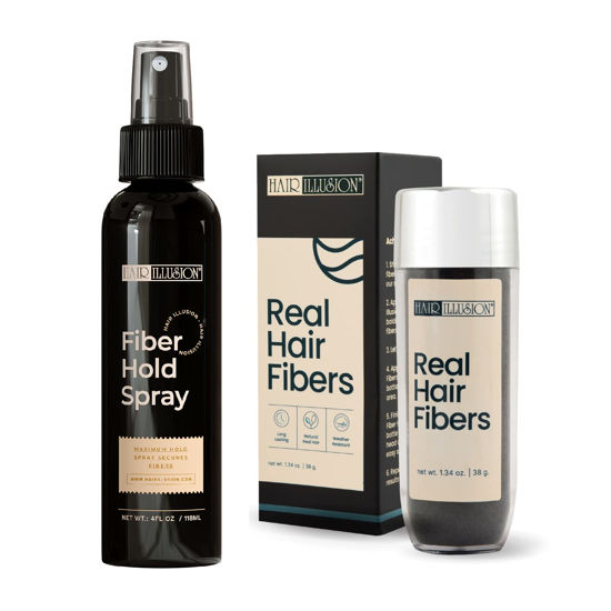 Picture of Hair Illusion Real Black Fibers 38g - Creates Fuller, Thicker Appearance for Thinning Hair and Bald Spots - Natural, Superior All Day Hold for Men and Women