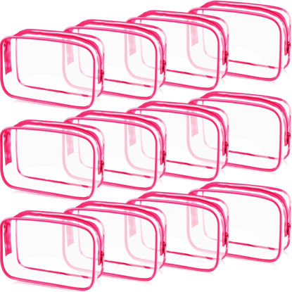 Picture of Weewooday 12 Pieces Clear Cosmetics Bag PVC Zippered Clear Toiletry Carry Pouch Cosmetic Makeup Bag Waterproof Makeup Vinyl Plastic Organizer Case for Vacation Bathroom