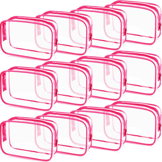 Picture of Weewooday 12 Pieces Clear Cosmetics Bag PVC Zippered Clear Toiletry Carry Pouch Cosmetic Makeup Bag Waterproof Makeup Vinyl Plastic Organizer Case for Vacation Bathroom