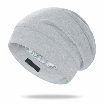 Picture of OLESILK 100% Mulberry Silk Bonnet for Sleeping Women, Silk Hair Wrap for Sleeping, Silk Sleep Bonnet for Women&Men, Real Silk, Not Satin, Light Grey