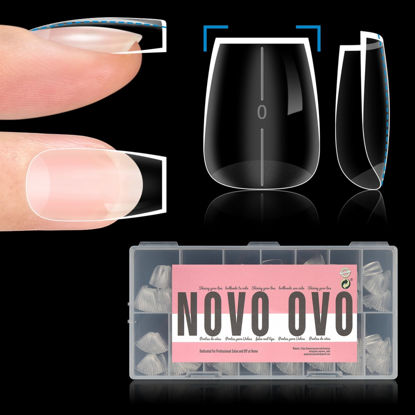 Picture of NOVO OVO Short Coffin Thick Natural Nail Tips Press on, No C Curve Ballerina Soak Off Soft Gel Fake Nail Extension, Full Cover False Nails for Acrylic French, Salon DIY x 15 Sizes 510 pcs