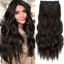 Picture of KooKaStyle Clip in Long Wavy Synthetic Hair Extension 20 Inch 4PCS Dark Brown Hairpieces Fiber Thick Double Weft Hair Extension for Women