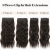 Picture of KooKaStyle Clip in Long Wavy Synthetic Hair Extension 20 Inch 4PCS Dark Brown Hairpieces Fiber Thick Double Weft Hair Extension for Women