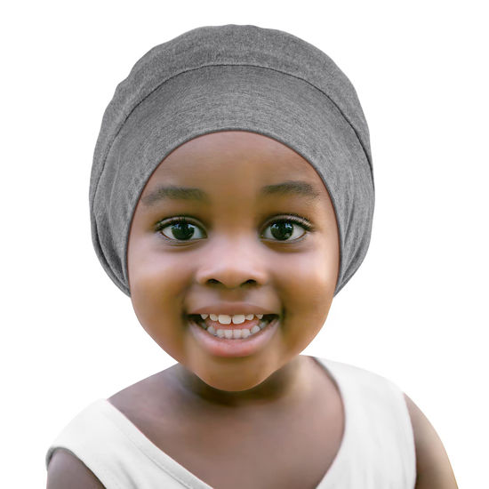 Picture of Fittia Toddler Silk Satin Bonnet, Silk Sleep Cap for Kid Childs, Adjustable Beanie for Boys&Girls Curly Hair Sleeping Light Grey