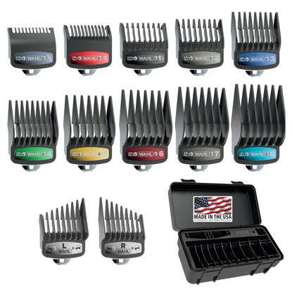 Picture of Wahl Genuine SECURE-SNAP® Guide Comb Set with Colored Metal Clips and Guard Organization Caddy, 12 Full Size Attachment Guards from 1/16” to 1” for Increased Cutting Performance Grey - 3291-300