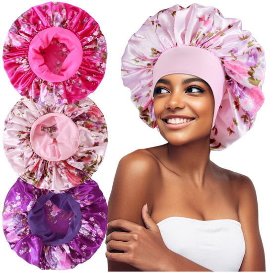 Picture of 3PCS Extra Large Satin Bonnets for Sleeping, Hair Bonnets for Black Women Braids Curly Hair, E