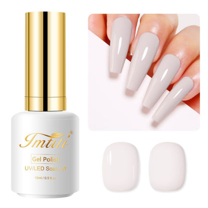 Picture of Imtiti Nude Gel Nail Polish, 0.5 Fl Oz Nude White Gel Polish Soak Off LED UV Nail Gel Polish Spring Summer Gel Nail Polish DIY Nail Art Starter Manicure Salon Gel Nail Kit