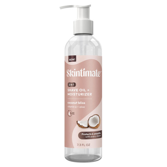 Picture of Skintimate 2-in-1 Shave Oil & Moisturizer, Coconut Bliss, 7.3oz | Shaving Oil, After Shave for Women Bikini Area Moisturizer with Vitamin E and Aloe, Shaving Cream Alternative, 7.3 fl oz