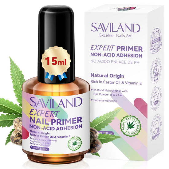 Picture of SAVILAND Nail Primer No Lift: 2024 Acid Free Primer Nail Prep Bond with Vitamin E Ingredient Castor Oil for Gel Acrylic Dip Nails, Ultra-Strong Adhesion Protein Nail Bond Nail Supplies Home Salon