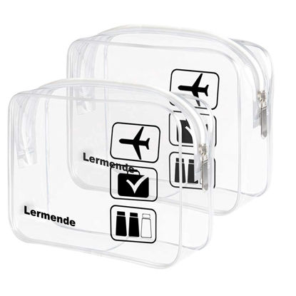 Picture of Lermende 2pcs/pack Clear Toiletry Bag TSA Approved Travel Carry On Airport Airline Quart Sized 3-1-1 Compliant Bag Make-up Pouch Kit (Clear)