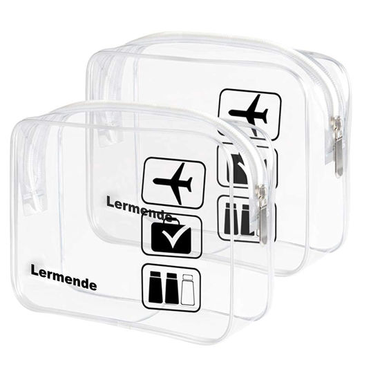Picture of Lermende 2pcs/pack Clear Toiletry Bag TSA Approved Travel Carry On Airport Airline Quart Sized 3-1-1 Compliant Bag Make-up Pouch Kit (Clear)