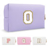 Picture of Personalized Makeup Bag Initial A-Z Preppy Patch Bag,Small PU Leather Travel Cosmetic Bag Pouch with Zipper,Purple Cute Toiletry Bag,Gift Ideal for Teen Girls Women Birthday Friend Mom,Latter O