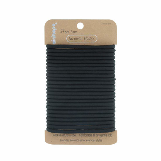 Picture of Minihope no-metal elastic hair ties, women's black thick large elastics, 5MM for thick hair 24 Count