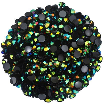 Picture of 4500 Pcs SS12 3mm AB Flatback Rhinestones for Nails Art Crafts Glitter Round Shine Gems Crystals DIY Clothes Shoes （Black-Bottom Dark Green AB）