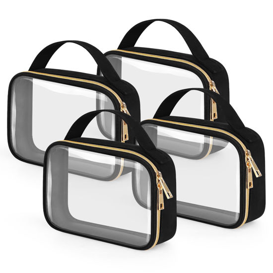 Picture of Wedama TSA Approved Toiletry Bag, 4 Pack Clear Makeup Bags with Handles, Quart Size Clear Toiletry Bags, PVC Clear Cosmetic Bags for Women and Men, Carry on Airport Airline Compliant Bag, Black