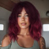 Picture of AISI HAIR Synthetic Wavy Curly Bob Wig with Bangs Ombre Dark Red Short Hair Wigs for Women Synthetic Heat Resistant Bob Wigs