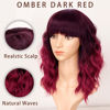 Picture of AISI HAIR Synthetic Wavy Curly Bob Wig with Bangs Ombre Dark Red Short Hair Wigs for Women Synthetic Heat Resistant Bob Wigs