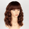 Picture of AISI HAIR Synthetic Wavy Curly Bob Wig with Bangs Ombre Reddish Brown Short Hair Wigs for Women Synthetic Heat Resistant Bob Wigs