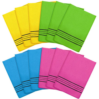 Picture of Tatuo 12 Pieces Korean Exfoliating Mitt Glove Italy Towel Body Skin Scrubber Exfoliating Scrubber for Remove Dead Skin Washcloth Korean(Small,Yellow, Green, Blue, Pink)