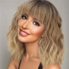 Picture of AISI HAIR Synthetic Wavy Curly Bob Wig with Bangs Ombre Blonde Mixed Short Hair for Women Synthetic Heat Resistant Bob Wigs