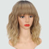 Picture of AISI HAIR Synthetic Wavy Curly Bob Wig with Bangs Ombre Blonde Mixed Short Hair for Women Synthetic Heat Resistant Bob Wigs