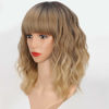 Picture of AISI HAIR Synthetic Wavy Curly Bob Wig with Bangs Ombre Blonde Mixed Short Hair for Women Synthetic Heat Resistant Bob Wigs