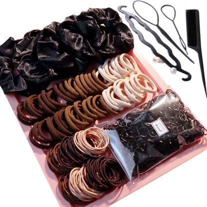 Picture of YANRONG Hair Accessories, 755PCS Set Seamless Ponytail Holders Variety Hair Scrunchies Hair Bands Scrunchy Hair Ties For Thick and Curly (Black, Brown)