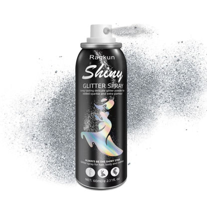 Picture of Ragkun Body Glitter, Body Glitter Spray, Glitter Spray for Hair and Body, Long-Lasting and Quick-Drying Silver Glitter Hairspray Suitable for Stage, Festival Rave and Makeup Prom (2.11 Fl Oz)