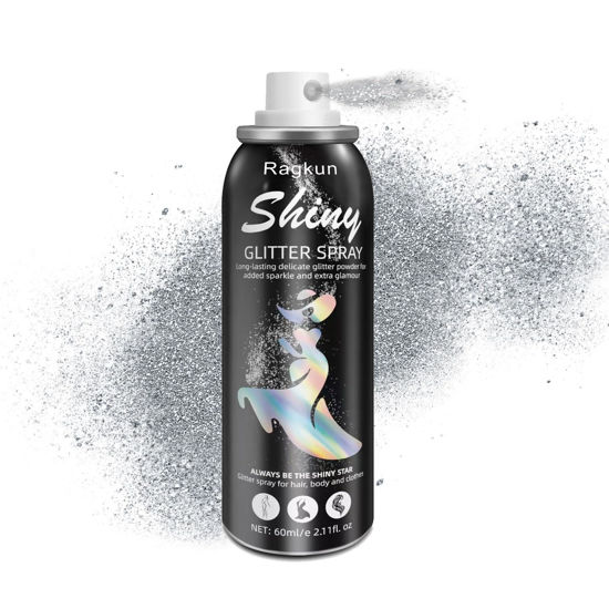 Picture of Ragkun Body Glitter, Body Glitter Spray, Glitter Spray for Hair and Body, Long-Lasting and Quick-Drying Silver Glitter Hairspray Suitable for Stage, Festival Rave and Makeup Prom (2.11 Fl Oz)
