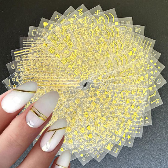 Picture of 30 Sheets Gold Nail Stickers Decals Gold Star Line Nail Decals 3D Self-Adhesive Nail Art Stickers Flower Butterfly Nail Supplies for DIY Acrylic Nails for Women