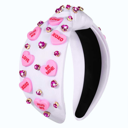 Picture of YAHPERN Valentine’s Day Headband for Women Red Pink Heart Knotted Headband Jeweled Rhinestone Crystal Wide Top Knot Hairband Valentine’s Day Hair Accessories Holiday Gifts