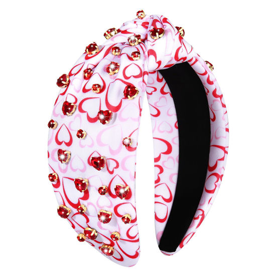 Picture of YAHPERN Valentine’s Day Headband for Women Red Pink Heart Knotted Headband Jeweled Rhinestone Crystal Wide Top Knot Hairband Valentine’s Day Hair Accessories Holiday Gifts (Red Heart)
