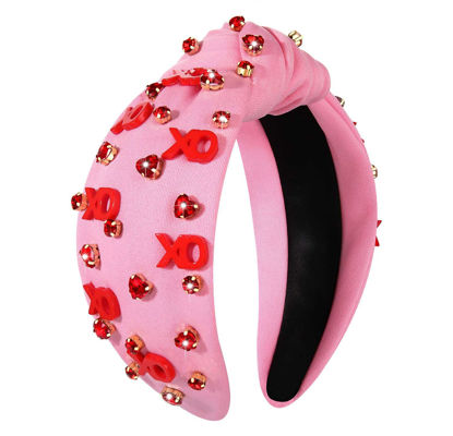 Picture of YAHPERN Valentine’s Day Headband for Women Red Pink Heart Knotted Headband Jeweled Rhinestone Crystal Wide Top Knot Hairband Valentine’s Day Hair Accessories Holiday Gifts