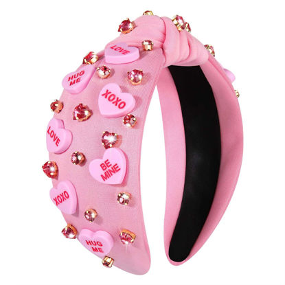 Picture of YAHPERN Valentine’s Day Headband for Women Red Pink Heart Knotted Headband Jeweled Rhinestone Crystal Wide Top Knot Hairband Valentine’s Day Hair Accessories Holiday Gifts