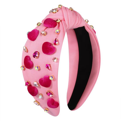 Picture of YAHPERN Valentine’s Day Headband for Women Red Pink Heart Knotted Headband Jeweled Rhinestone Crystal Wide Top Knot Hairband Valentine’s Day Hair Accessories Holiday Gifts (Velvet Heart)