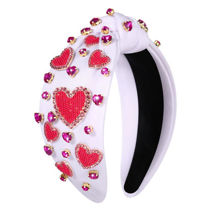 Picture of YAHPERN Valentine’s Day Headband for Women Red Pink Heart Knotted Headband Jeweled Rhinestone Crystal Wide Top Knot Hairband Valentine’s Day Hair Accessories Holiday Gifts (White)
