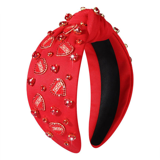 Picture of YAHPERN Valentine’s Day Headband for Women Red Pink Heart Knotted Headband Jeweled Rhinestone Crystal Wide Top Knot Hairband Valentine’s Day Hair Accessories Holiday Gifts (Red 4)
