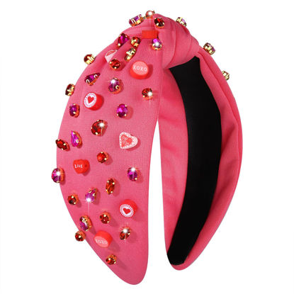 Picture of YAHPERN Valentine’s Day Headband for Women Red Pink Heart Knotted Headband Jeweled Rhinestone Crystal Wide Top Knot Hairband Valentine’s Day Hair Accessories Holiday Gifts (Polymer Clay Heart)
