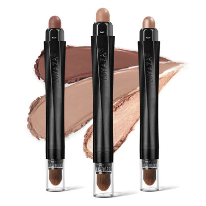 Picture of LUXAZA 3Pcs Neutral Brown Eyeshadow Stick Set, Matte And Shimmer Creamy Eyeshadow Pencil, Shiny Pink Shadow, Waterproof Long Lasting Smoky Eye Makeup