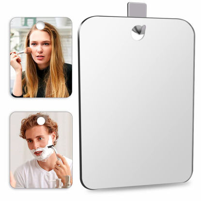 Picture of Shatterproof Shower Mirror Fogless for Shaving(2 Pack,Larger 10.7x8 inch)43% Than Original,Unbreakable Deluxe Plexiglass Makeup Mirror,Largest Bathroom Wall Hanging,Portable Handheld Camping,Silver