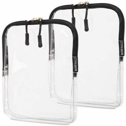 Picture of BORSALI TSA Quart Size Bag Approved for Carry On Travel - One (1) Quart Clear Toiletries, Cosmetic and 3-1-1 Liquids Toiletry Bag - 2 Pack