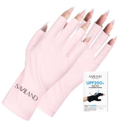Picture of SAVILAND U V Gloves for Nails: UPF80+ Professional U V Gloves for Manicures, Anti UVA & UVB 999+ U V Gloves for Gel Nail Lamp Skin Care Fingerless Gloves Prevent Hands from U V Harm (Light Pink)