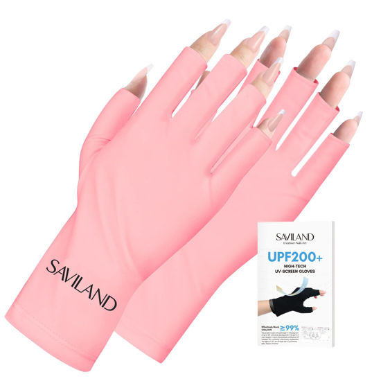 Picture of SAVILAND U V Gloves for Nails: UPF200+ High-tech Professional U V Gloves for Manicures, Anti UVA & UVB 999+ U V Gloves for Gel Nail Lamp Skin Care Fingerless Gloves Prevent Hands from U V Harm (Pink)