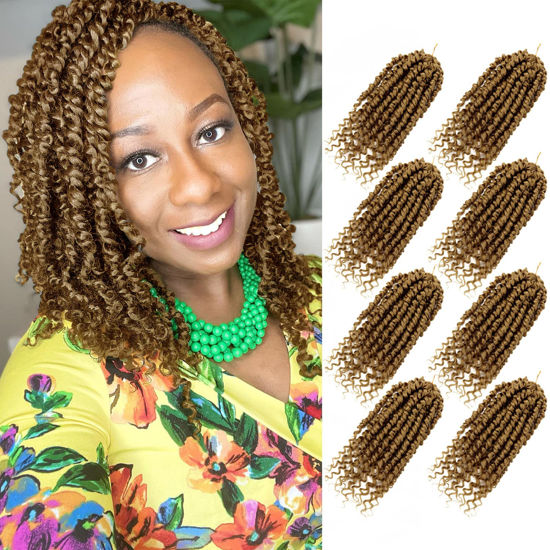 Picture of Bileaf Pre-twisted Passion Twist Crochet Hair 10 Inch 8 Packs Crochet Passion Twist, Pre Looped Short Passion Twist Hair Crochet Braids Bohemian Crochet Braiding Hair Curly Ends #27