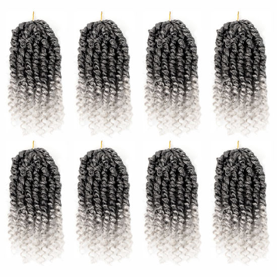 Picture of Bileaf 6 Inch Passion Twist Crochet Hair for Women Pre Looped Passion Twist Hair 8 Packs, Pre-Twisted Short Crochet Passion Twists Bohemian Braiding Hair Crochet Twist Hair for Girls T-Gray