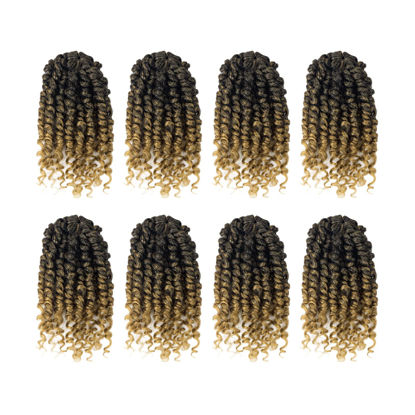 Picture of Bileaf Short Passion Twist Hair 6 Inch Pre-twisted Passion Twist Crochet Hair 8 Packs Pre-looped Crochet Passion Twist Braiding Hair for Women and Kids Bohemian Synthetic Hair Extensions T27