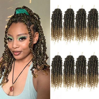 Picture of Bileaf 8 Packs Pre-twisted Passion Twist Crochet Hair for Crochet 12 Inch Ombre Passion Twist Hair, Short Passion Twists Hair Pre Looped Crochet Passion Twist Braids T27