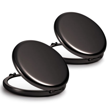 Picture of Getinbulk Compact Mirror, Set of 2 Double-Sided 1X/2X Magnifying Purse Pocket Makeup Mirrors(Round, Onyx Black)