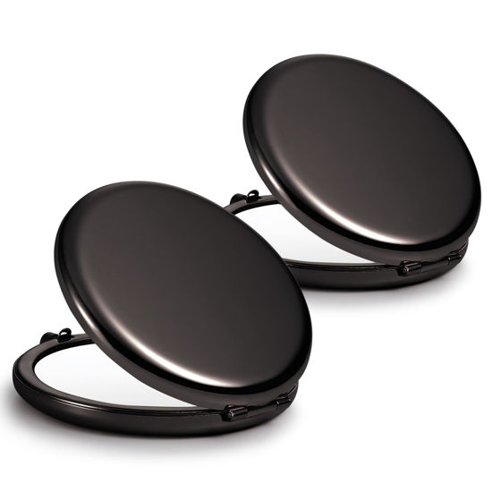 Picture of Getinbulk Compact Mirror, Set of 2 Double-Sided 1X/2X Magnifying Purse Pocket Makeup Mirrors(Round, Onyx Black)