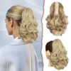 Picture of SOFEIYAN Ponytail Extension 11 inch Claw Clip Ponytail Hair Extensions Long Curly Wavy Ponytail Fluffy Clip on Pony Tails Synthetic Hairpiece for Women，Light Ash Brown & Bleach Blonde